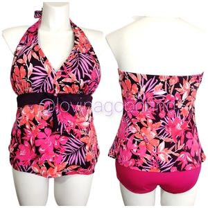 Shore Club Pink Floral Halter Tankini Set EUC sz 18